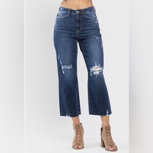 Judy Blue Women’s High Rise Wide Leg Stretch Distressed Jeans Size 5/27